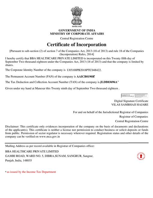 Certificate of Incorporation